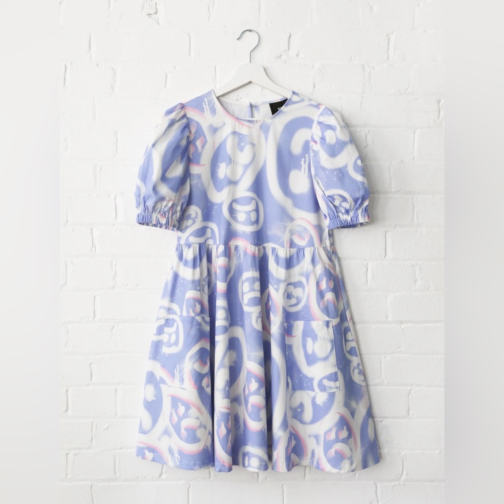 Lazy Oaf Drippy Spray Face Puff Sleeve Mini Dress UK size 10, new without tags.